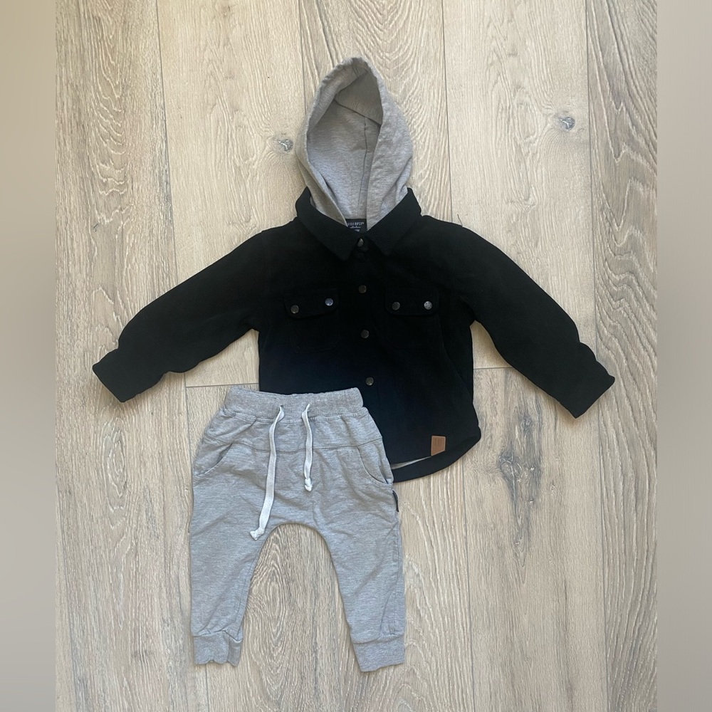 Little Bipsy Jacket and Jogger in Black/Heather Gray 18-24M
